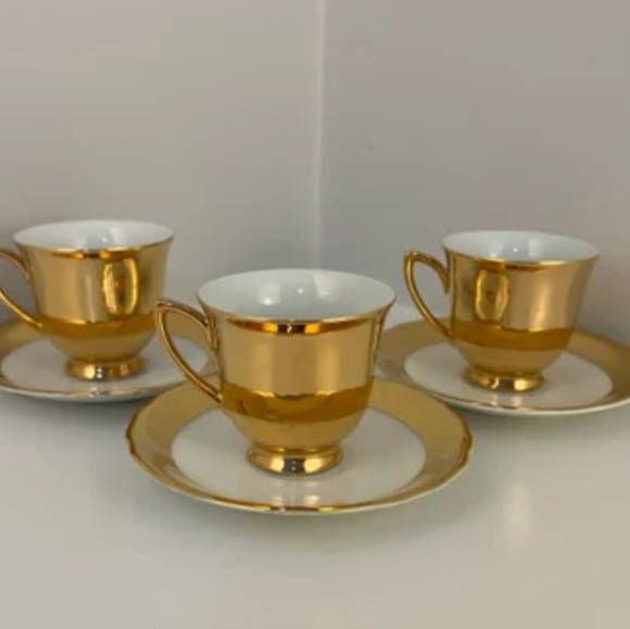RGK Czechoslovakia Fine China White Porcelain and 24k Gold Turkish Coffee Cups